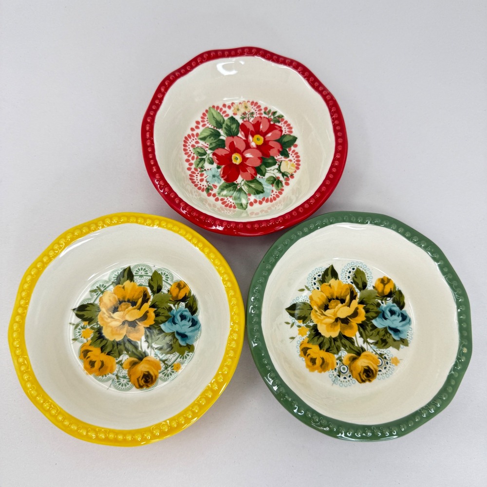 Pioneer Woman Mini Pie Plates Set of 3 Red Vintage Floral Rose Scalloped Rim